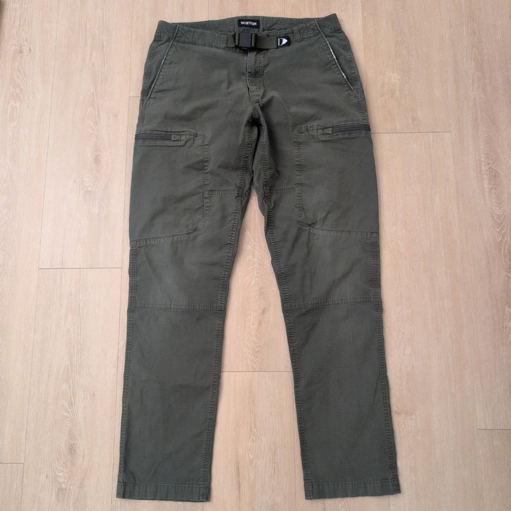 Burton Mens Cargo Pants Size 32 Olive Green Ripstop Hiking Utility Built-in Belt